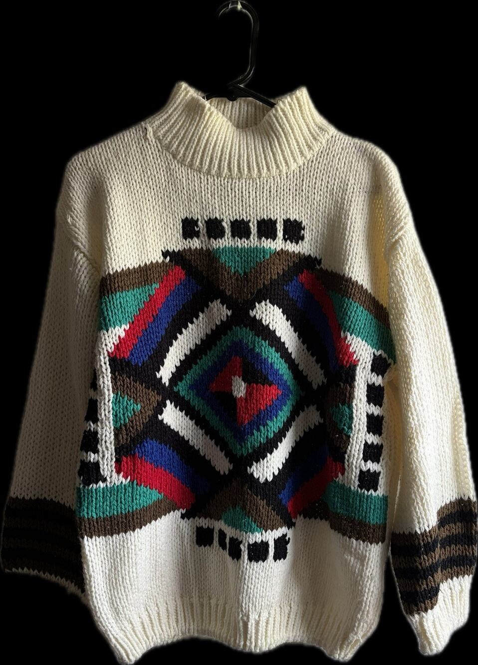 Vintage CSL Cherry Stix Hand Knit Southwestern Sweater Aztec Chunky Womens M